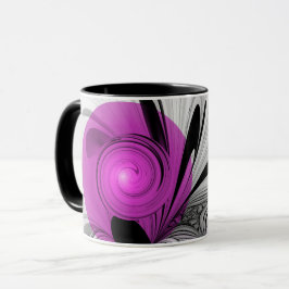 Taza Resumen Gris Negro Con Arte Fractal Magenta
