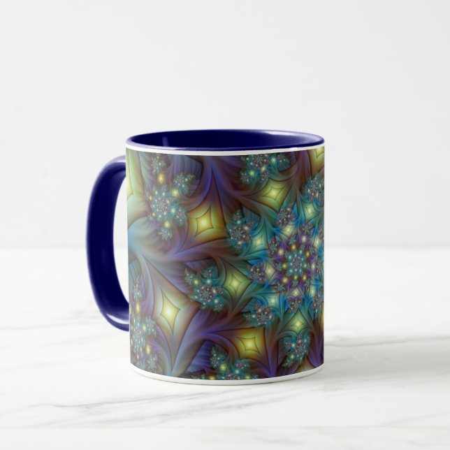 Taza Resumen ilustrado brillante arte fractal púrpura V (Anverso izquierdo)