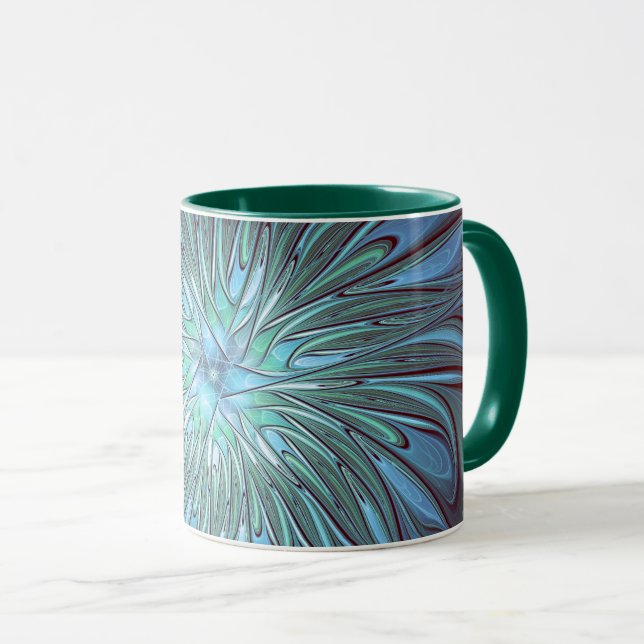 Taza Resumen moderno Arte fractal de flor azul de moda (Anverso derecho)