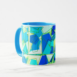 Taza Resumen moderno de mediados de siglo, Aqua y Azul 