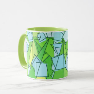 Taza Resumen moderno de mediados del siglo XX, verde an