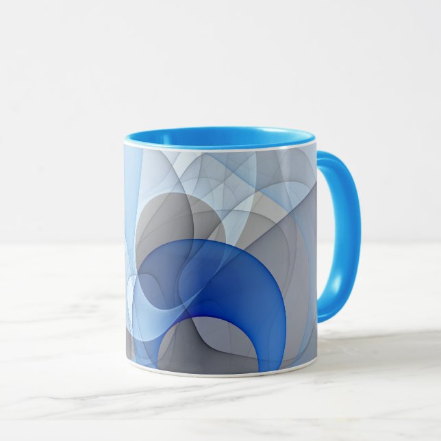 Taza Resumen moderno Gráfico de arte fractal gris azul (Anverso derecho)