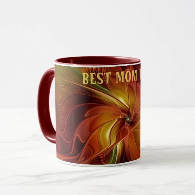 Taza Resumen Naranja Rojo Brown Flor Verde Mejor Mamá (Anverso izquierdo)