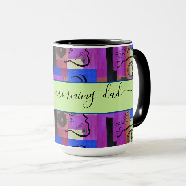 Taza Resumen negro para papá Bright Ringer 15oz (Anverso derecho)