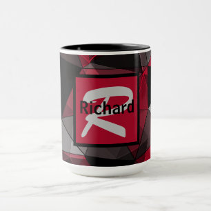 Taza Resumen, negro y rojo, triángulo, geométrico, negr