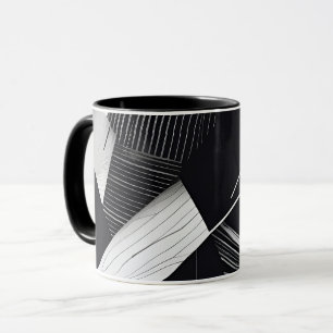 Taza Resumen Patrón geométrico negro y blanco oscuro