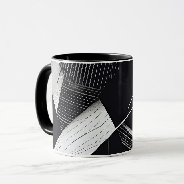 Taza Resumen Patrón geométrico negro y blanco oscuro (Anverso izquierdo)