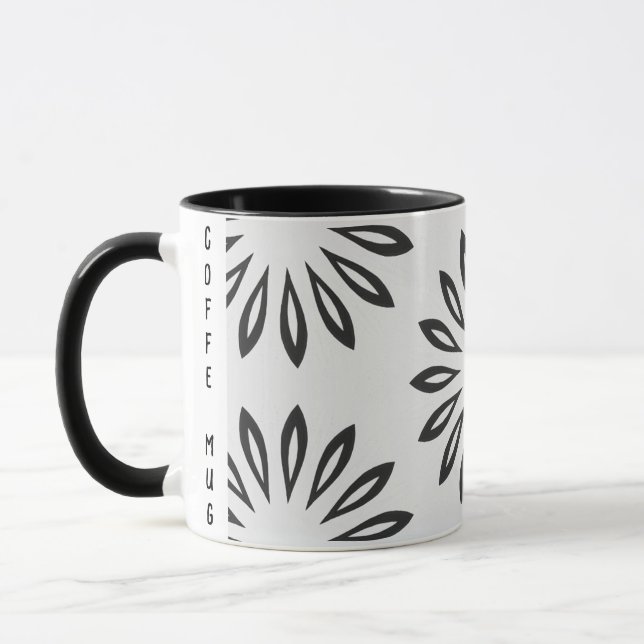 Taza Resumen Personalizado De Flor Negra Y Blanca (Izquierda)