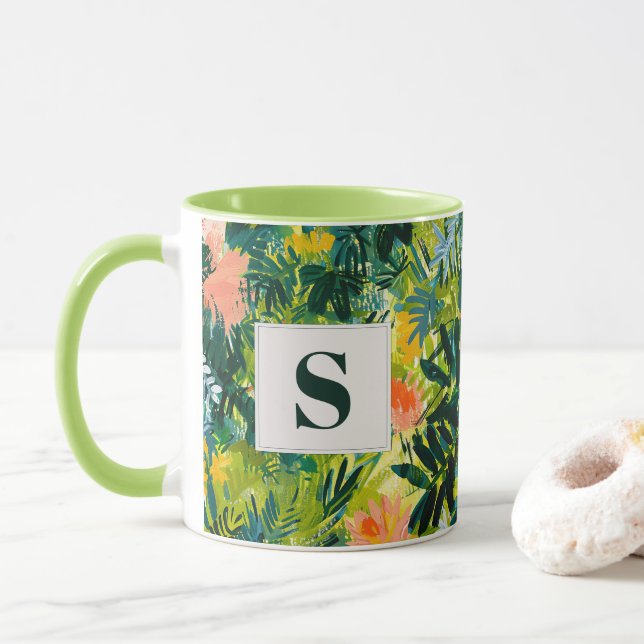Taza Resumen verde tropical monogramado botánico (Con donut)