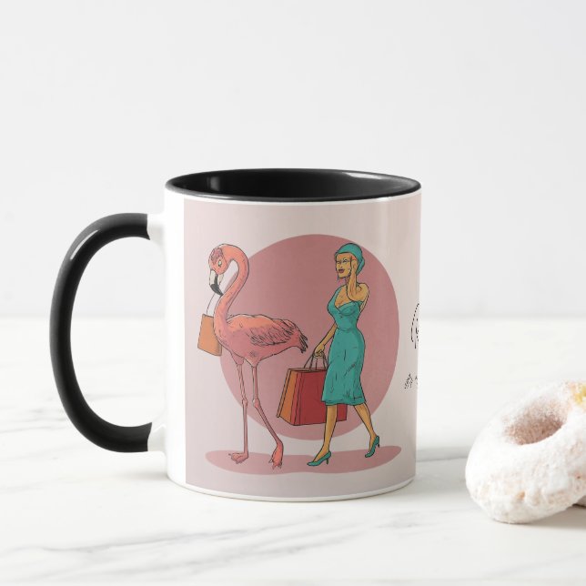 Taza Retirado Es mi trabajo ir de compras Flamingo Rosa (Con donut)