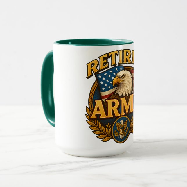 Taza Retired ARMY Design with flag & eagle (Anverso izquierdo)