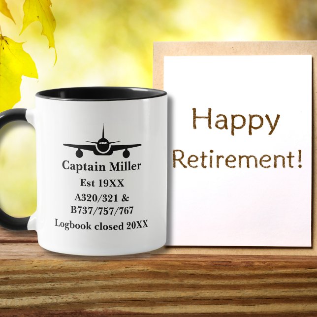 Taza Retirement Pilot Airplane Minimalist Black Custom (Subido por el creador)