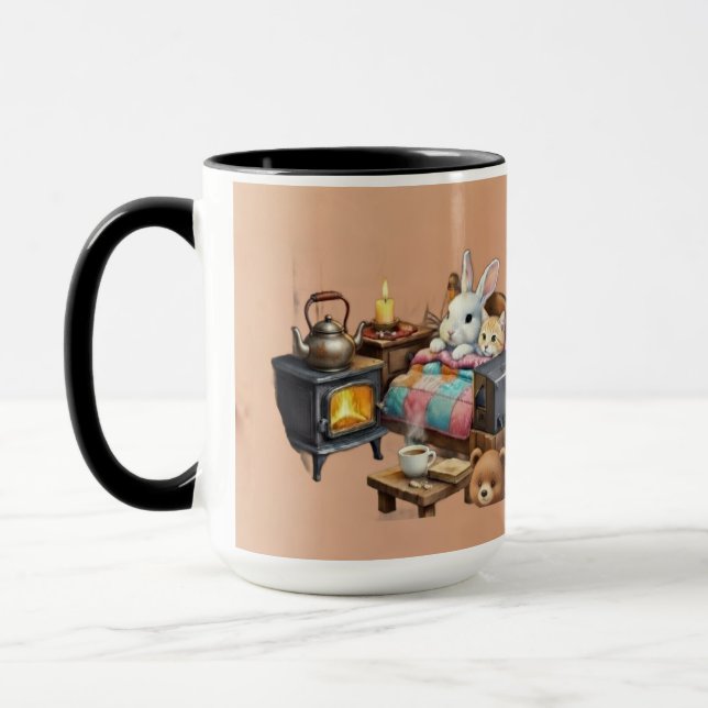 Taza "Retiro Rústico: Café de Animales de Estilo Pintad (Izquierda)
