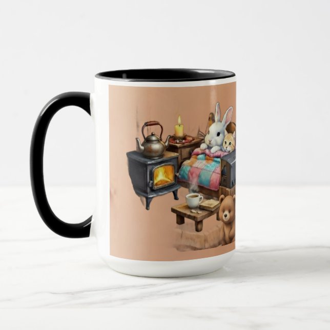 Taza "Retiro Rústico: Café de Animales de Estilo Pintad (Izquierda)