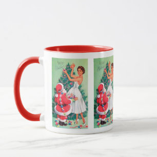 Taza retra de señora Holiday del navidad del