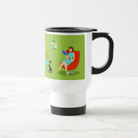 Taza retra del viaje de la mujer de la lectura