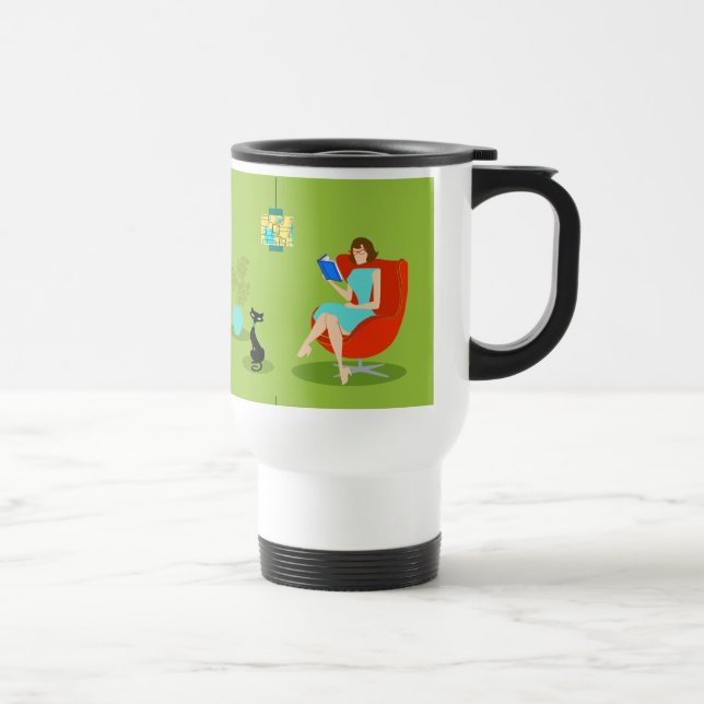 Taza retra del viaje de la mujer de la lectura (Derecha)