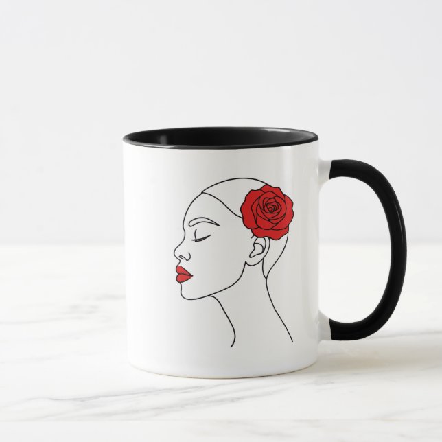 Taza Retrato artístico de mujer con rosa rojo (Derecha)
