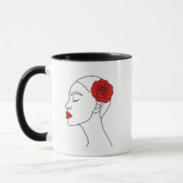 Taza Retrato artístico de mujer con rosa rojo
