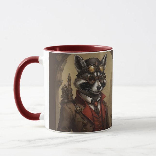 Taza Retrato artístico de Steampunk Raccoon (Izquierda)