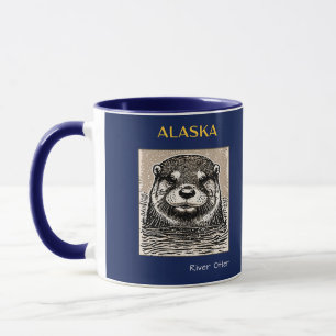Taza Retrato azul y oro del río Alaska