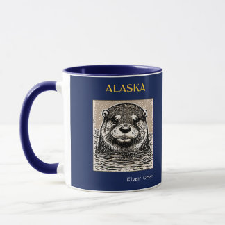 Taza Retrato azul y oro del río Alaska