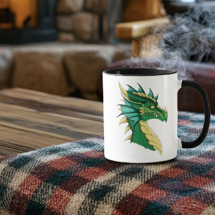 Taza Retrato de cabeza de dragón verde esmeralda Fantas