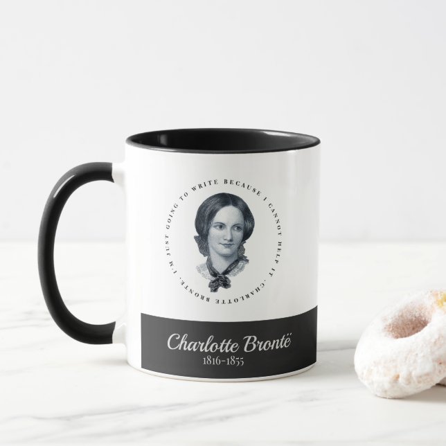 Taza Retrato de Charlotte Bronte y tazón de citas (Con donut)