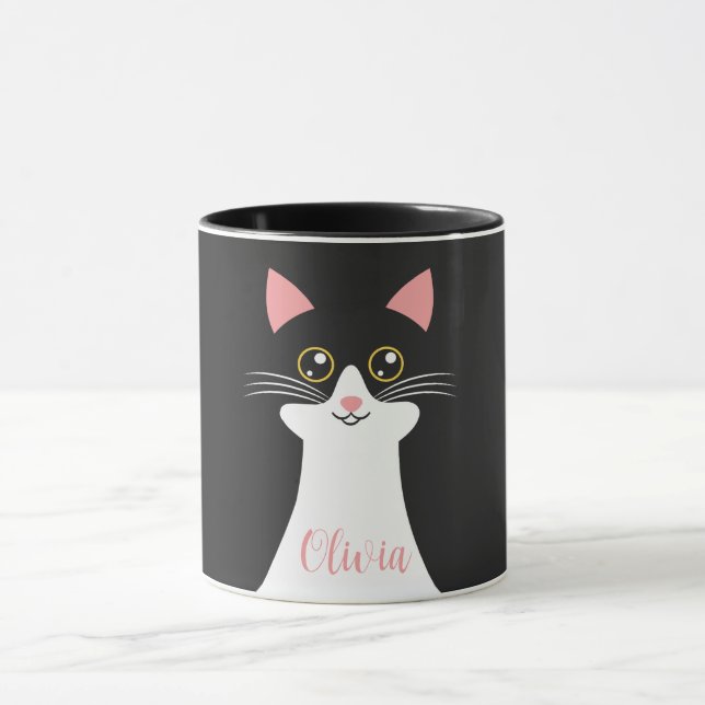 Taza Retrato de gato negro de Cute Mid Century (Centro)