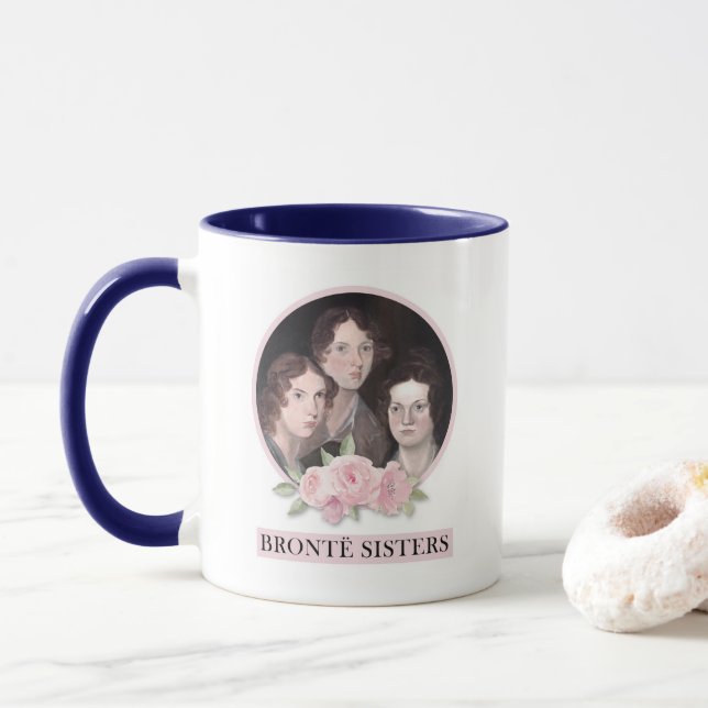 Taza Retrato de hermanas bronce con rosas rosas rosas (Con donut)