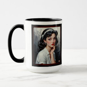 Taza Retrato de joven reflexiva inspirado en la retro