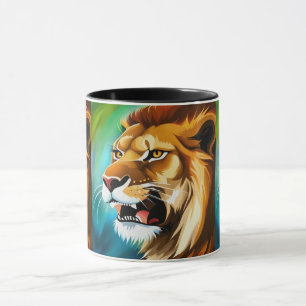 Taza retrato de lado de león rugiendo-57566