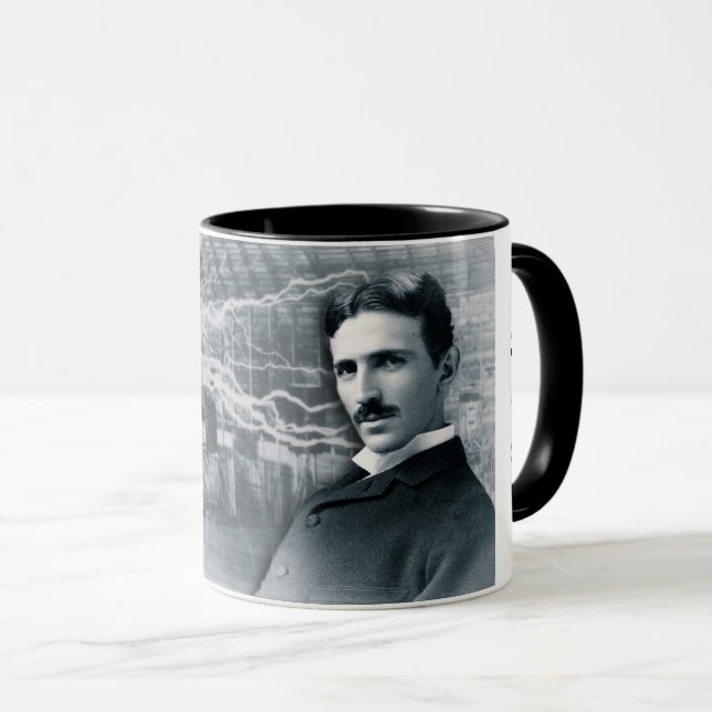 TAZA RETRATO DE NIKOLA TESLA EN BLANCO Y NEGRO (Anverso derecho)