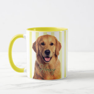 Taza Retrato de perro de rayas amarillas pastel persona