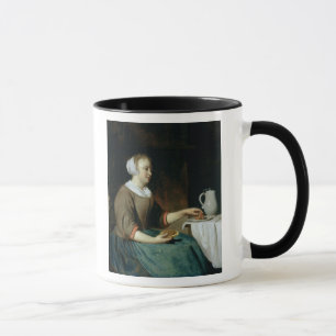 Taza Retrato de un chica asentado en una tabla