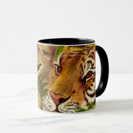 Taza Retrato dibujado mano del león y del tigre