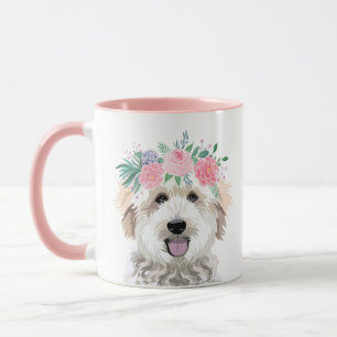 Taza Retrato floral rosa de la madre de goldendoodle