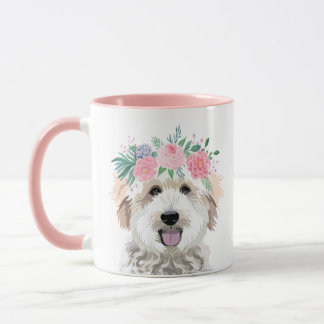 Taza Retrato floral rosa de la madre de goldendoodle