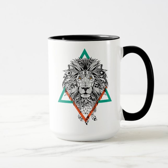 Taza Retrato geométrico azteca del león (Derecha)