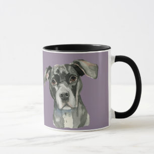 Taza Retrato negro de la acuarela del perro de Pitbull