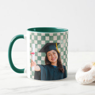Taza Retrato personalizado a cuadros verdes graduación