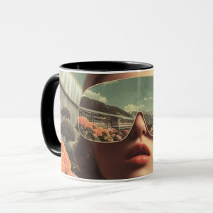 Taza Retrato surrealista con gafas de sol que reflejan 