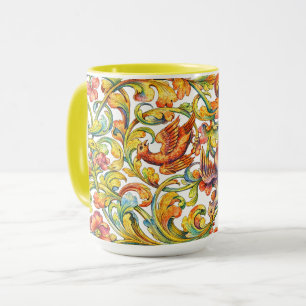 Taza Retro 1696 Barroco Rococó Pájaros en Friso de Foll