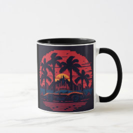 Taza Retro 80er Sportwagen mit Palmen