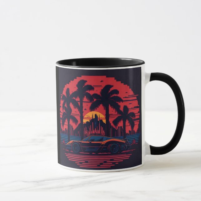 Taza Retro 80er Sportwagen mit Palmen (Derecha)