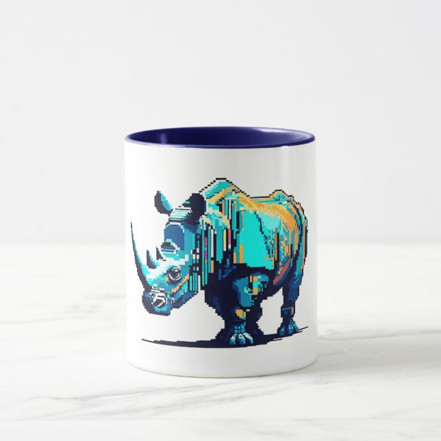 Taza Retro 8-Bit Arcade Rhinoceros Pixel Art Geek (Centro)