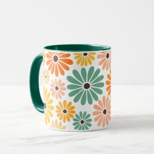 Taza Retro años 70 Groovy Daisy Floral Verde Dos Tonos