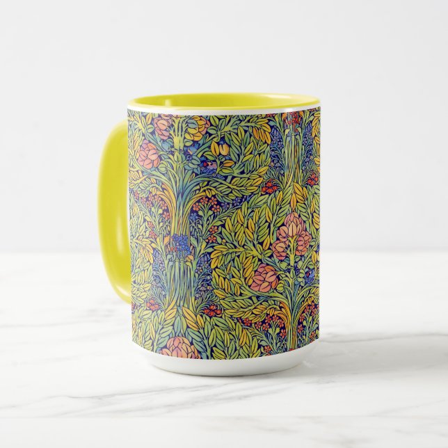 Taza Retro Arts & Crafts style Birds in Trees Pattern (Anverso izquierdo)