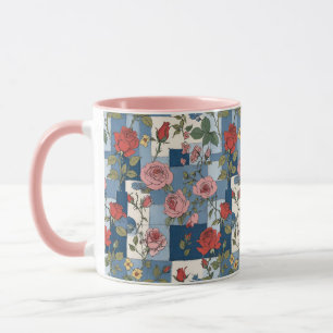 Taza Retro Blue Jean Denim Patchwork con Rosas