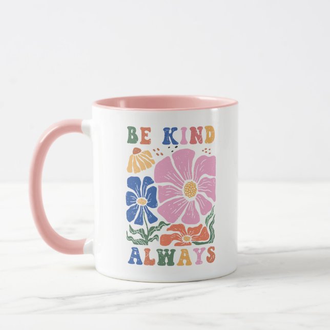 Taza Retro Boho Floral Motivation Quote -Be Kind Always (Izquierda)